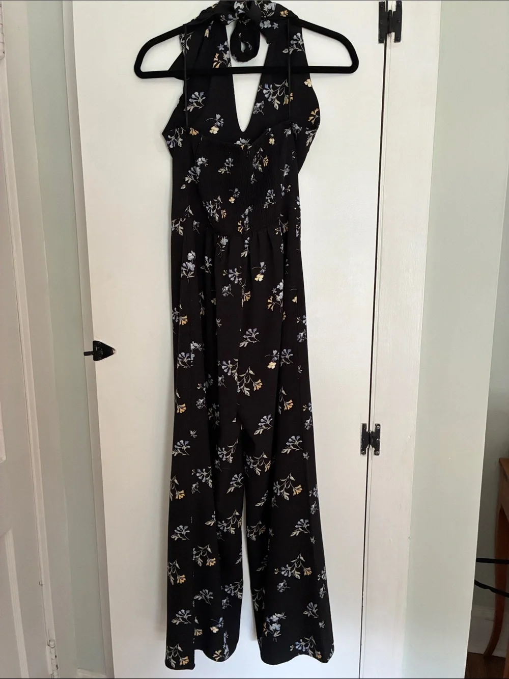 Abercrombie & Fitch Black Floral Tie-Back Halter Jumpsuit